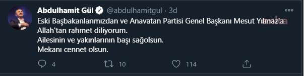 SİYASİLERDEN MESUT YILMAZ PAYLAŞIMI