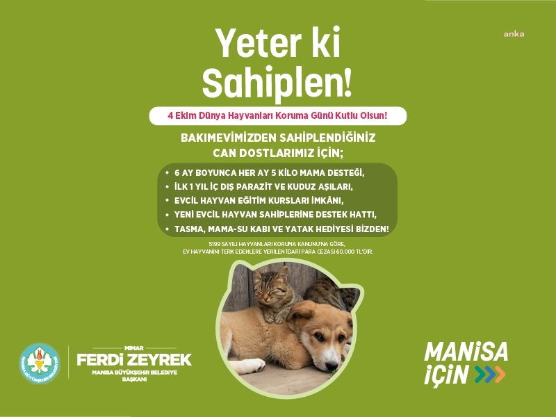 Manisa Büyükşehir Belediyesi’nden sokak hayvanları için kampanya: “Yeter ki Sahiplen!”