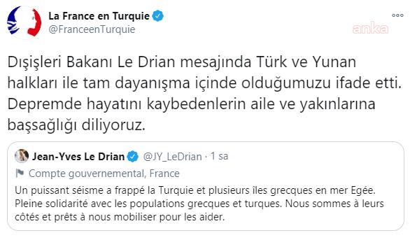 FRANSA DIŞİŞLERİ BAKANI LE DRİAN: TÜRK VE YUNAN HALKLARIYLA DAYANIŞMA İÇİNDEYİZ