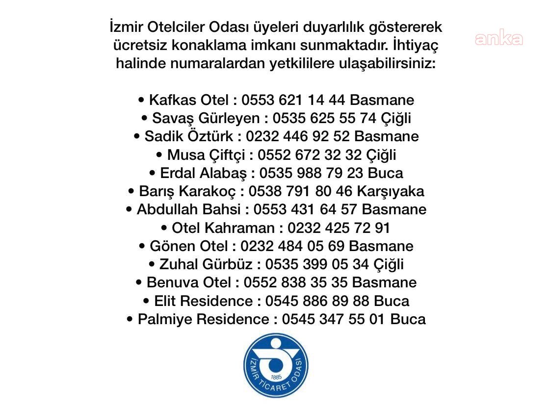 OTELCİLERDEN DEPREMZEDELERE ÜCRETSİZ KONAKLAMA İMKANI