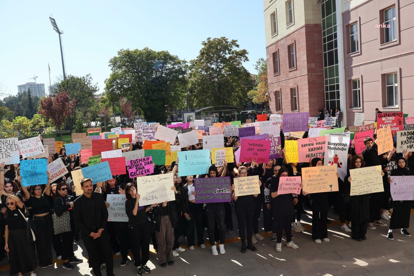 AHBVÜ öğrencilerinden kadın ve çocuk cinayetlerine dikkat çekmek için "sessiz yürüyüş"