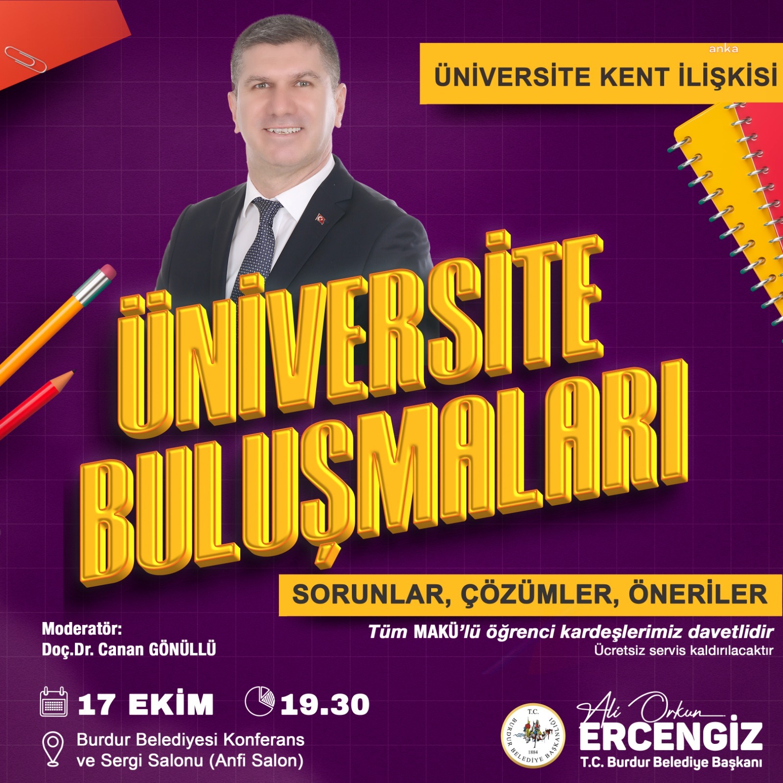 Burdur Belediye Başkanı Ercengiz, üniversiteli öğrencilerle buluşuyor