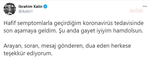 İBRAHİM KALIN DA KORONAVİRÜSE YAKALANDI