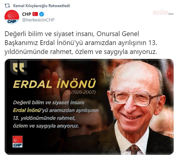 CHP, ERDAL İNÖNÜ’YÜ UNUTMADI