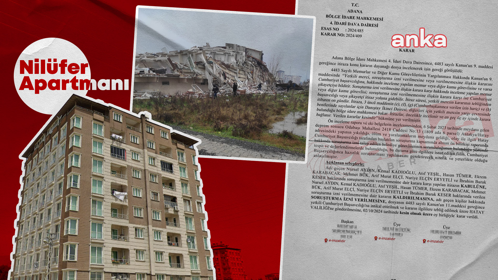 Depremde yıkılan Nilüfer Apartmanı davasında Hatay Valiliği'nin kararı iptal edildi, 9 kamu görevlisine soruşturma izni verildi