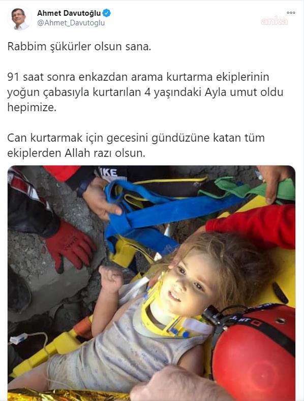 DAVUTOĞLU'NUN "AYDA" PAYLAŞIMI: AYDA UMUT OLDU HEPİMİZE