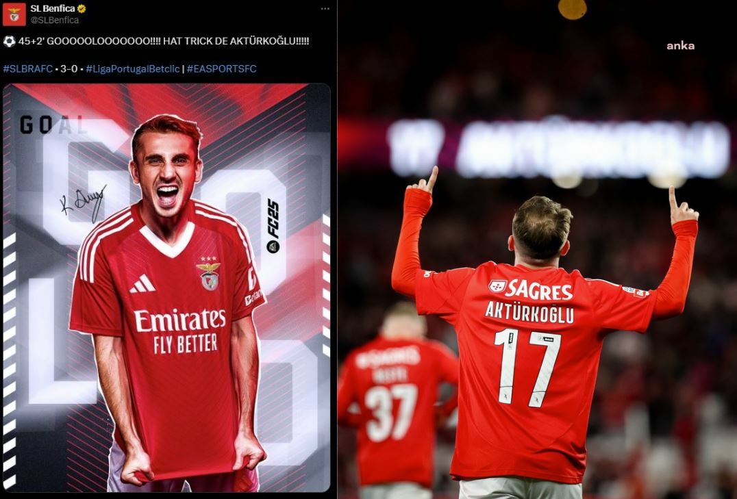 Kerem Aktürkoğlu, Benfica forması ile ilk yarıda hat trick yaptı