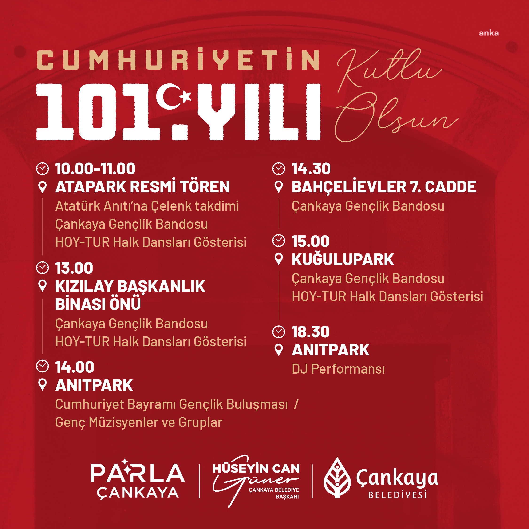 Cumhuriyet'in 101'inci yılı, Çankaya'da etkinliklerle kutlanacak