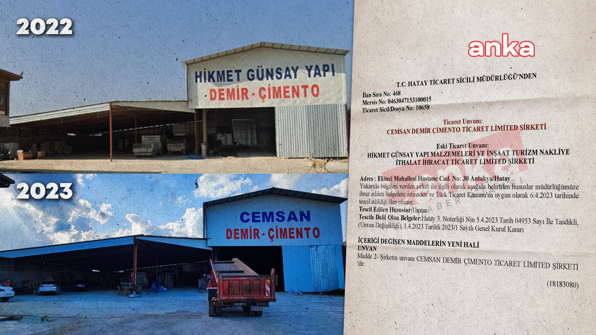 Hatay'da ailelerin "ölüm müteahhidi" olarak nitelendirdiği Hikmet Günsay'ın depremden iki ay sonra şirketinin adını değiştirdiği ortaya çıktı