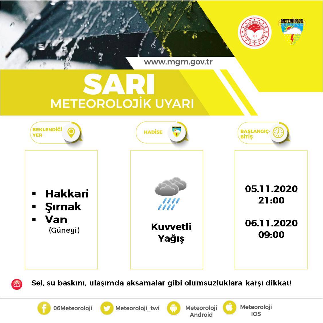 METEOROLOJİ'DEN 3 İLE KUVVETLİ YAĞIŞ VE SEL UYARISI