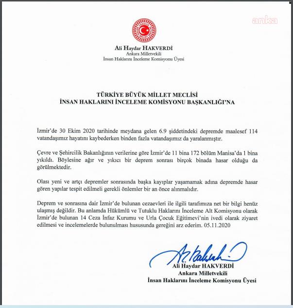 CHP’Lİ HAKVERDİ, İZMİR’DEKİ CEZAEVLERİNDE İNCELEME YAPILMASINI İSTEDİ