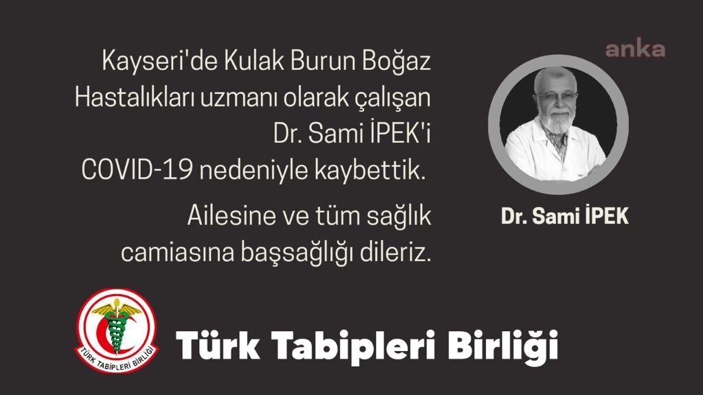 KAYSERİ'DE DOKTOR SAMİ İPEK KORONAVİRÜS NEDENİYLE YAŞAMINI YİTİRDİ