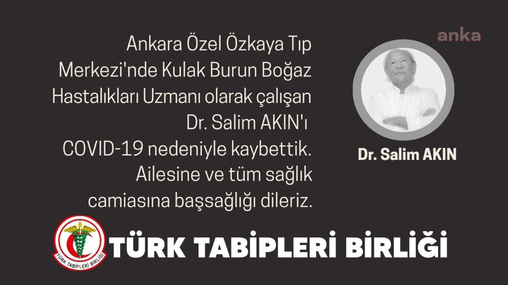 ANKARA'DA DOKTOR SALİM AKIN COVID-19 NEDENİYLE YAŞAMINI YİTİRDİ