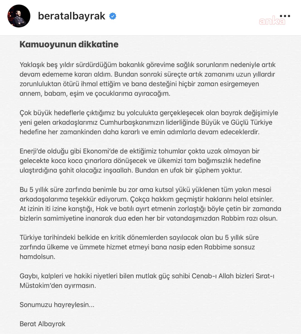 HAZİNE VE MALİYE BAKANI BERAT ALBAYRAK'IN İSTİFA BİLMECESİ