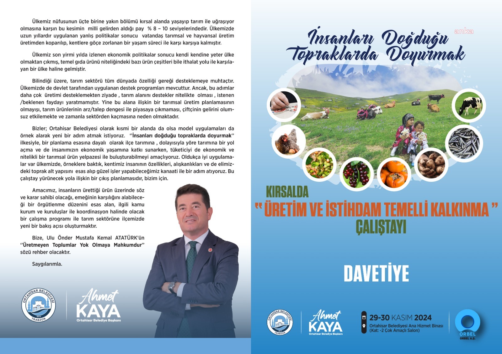 Ortahisar Belediyesi, “Kırsalda Üretim ve İstihdam Temelli Kalkınma Çalıştayı” düzenliyor