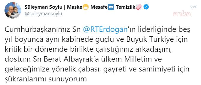 İÇİŞLERİ BAKANI SÜLEYMAN SOYLU'DAN BERAT ALBAYRAK AÇIKLAMASI
