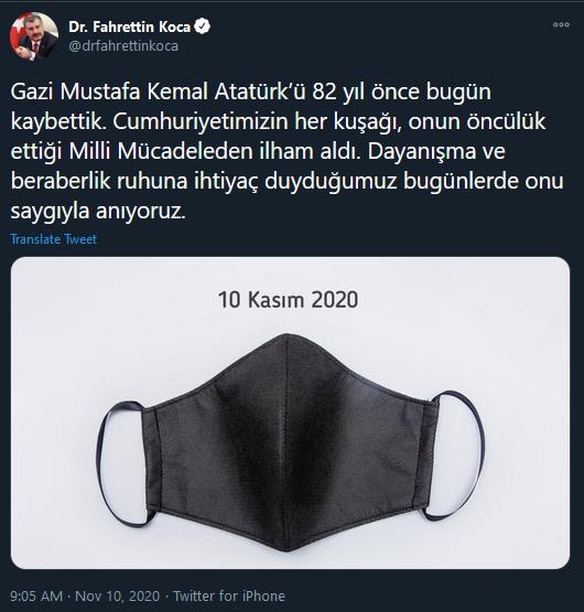 FAHRETTİN KOCA’DAN TEPKİ ÇEKEN MASKELİ 10 KASIM MESAJI