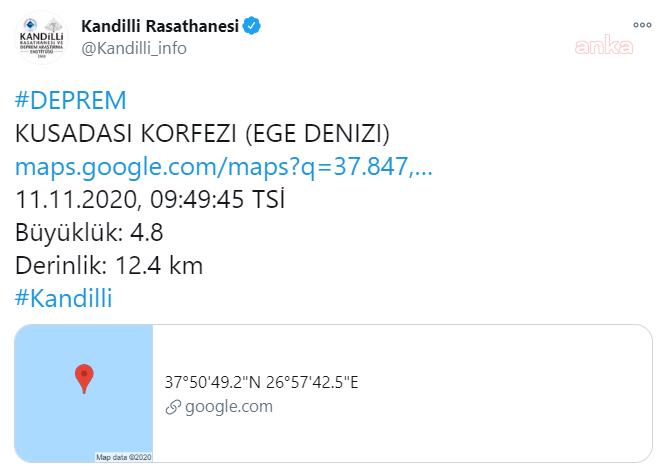 KUŞADASI KÖRFEZİ'NDE 4,8'LİK DEPREM