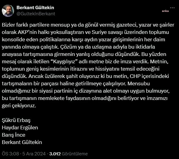 Tartışmalı "Kaygılıyız" bildirisinden dört isim daha imzasını çekti