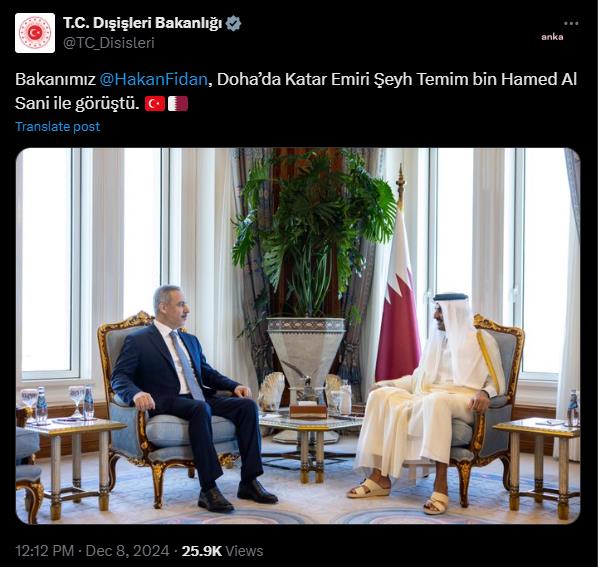 Dışişleri Bakanı Fidan, Doha'da Katar Emiri Şeyh Sani ile görüştü