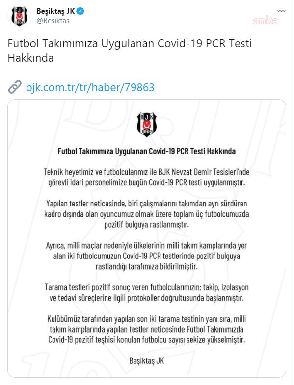 BEŞİKTAŞ'TA 5 FUTBOLCUNUN DAHA KORONAVİRÜS TESTİ POZİTİF ÇIKTI