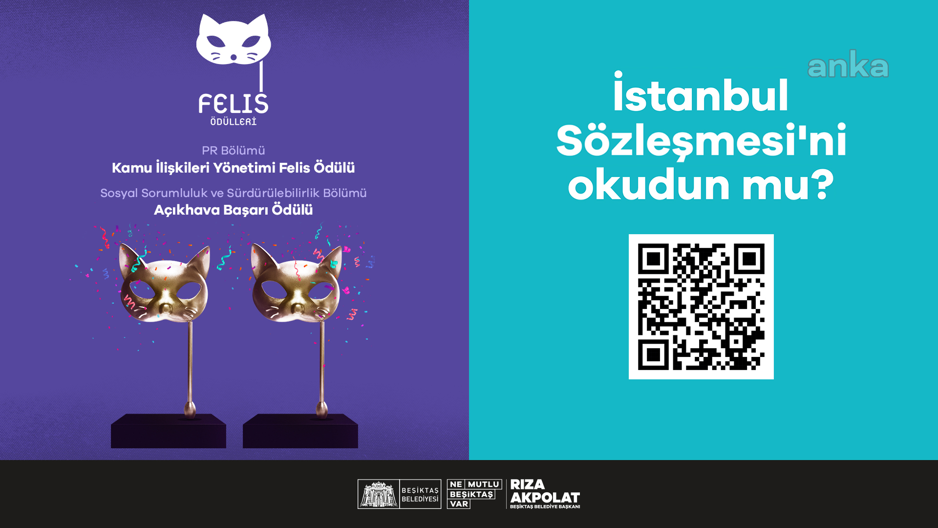 BEŞİKTAŞ BELEDİYESİ, İSTANBUL SÖZLEŞMESİ FARKINDALIK KAMPANYASI İLE FELİS ÖDÜLLERİNİN SAHİBİ OLDU