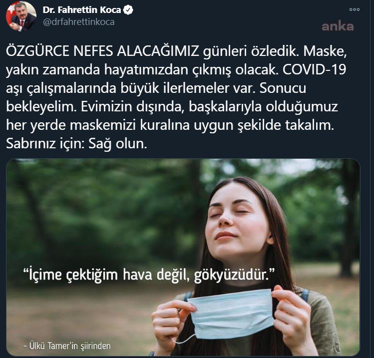 SAĞLIK BAKANI KOCA: "MASKE YAKIN ZAMANDA HAYATIMIZDAN ÇIKMIŞ OLACAK"
