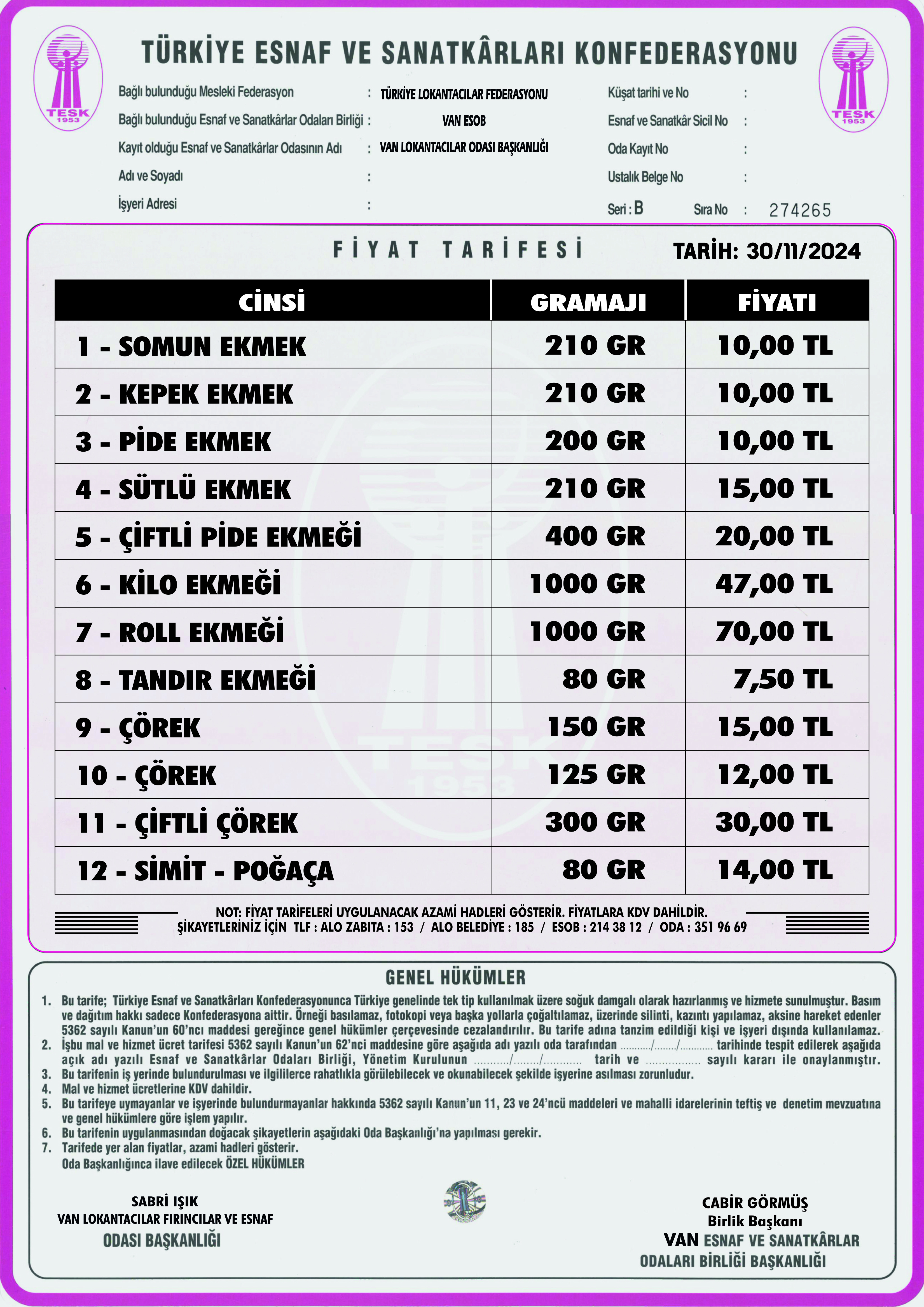 Van'da ekmeğe zam... 210 gram ekmek 10 TL oldu