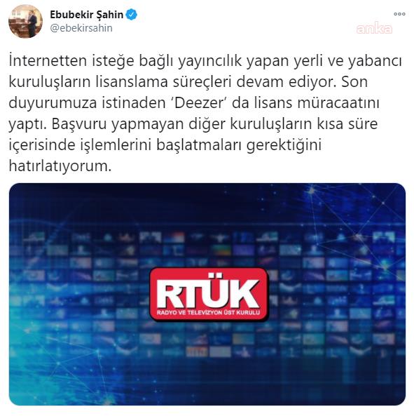 RTÜK, 72 SAAT SÜRE TANIMIŞTI, "DEEZER" LİSANS BAŞVURUSUNU YAPTI