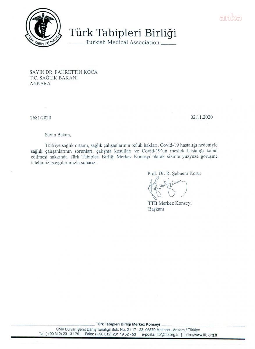 TTB BAKAN KOCA'DAN RANDEVU İSTEDİ