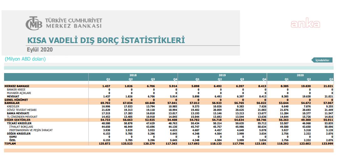 KISA VADELİ DIŞ BORÇ STOKU YÜZDE 8,8 ARTTI