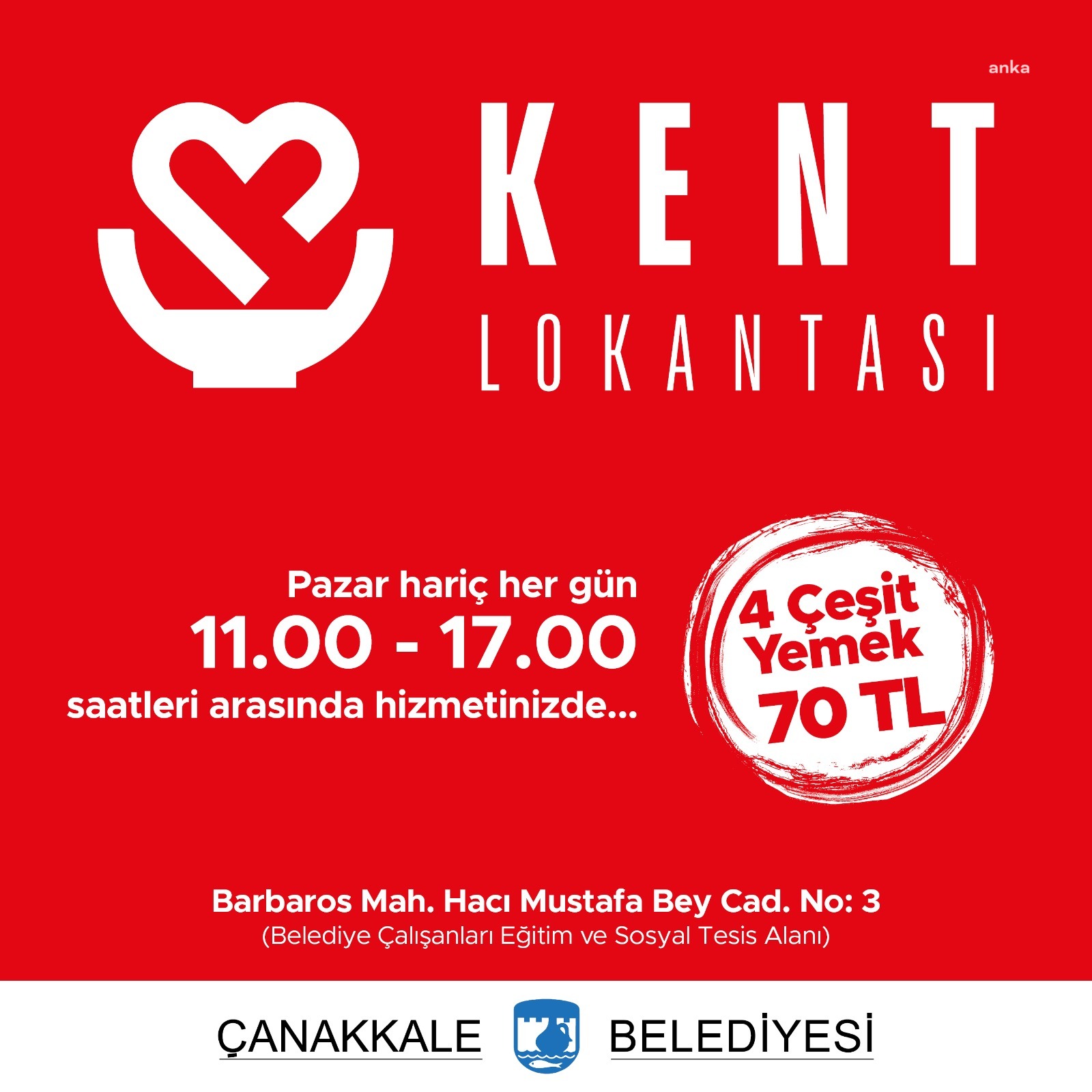 Çanakkale Belediyesi Kent Lokantası’nın çalışma saatleri uzatıldı