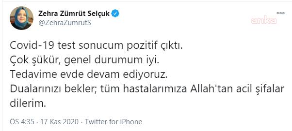 AİLE BAKANI ZEHRA ZÜMRÜT SELÇUK KORONAVİRÜSE YAKALANDI