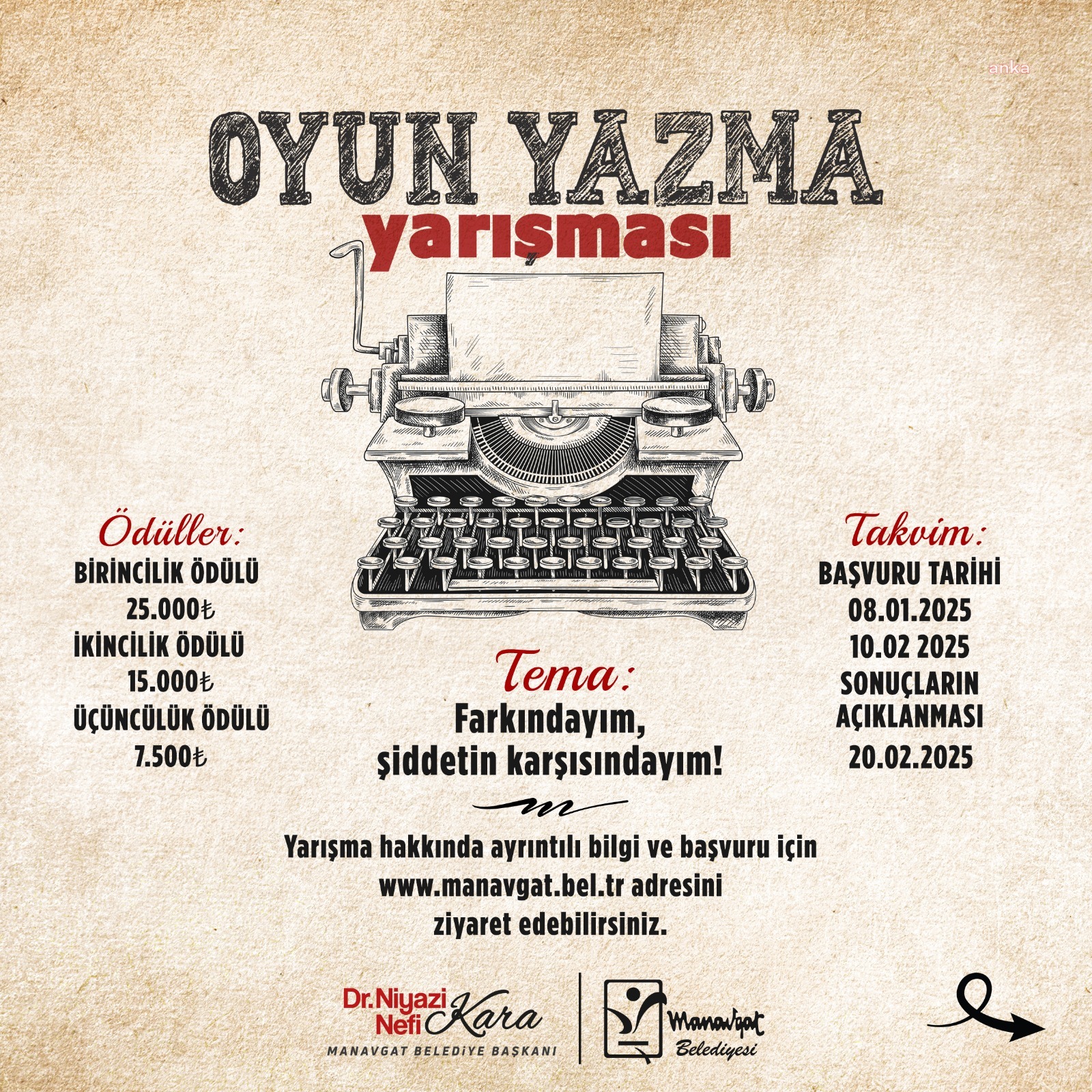 Manavgat Belediyesi’nden “Farkındayım, Şiddetin Karşısındayım” temalı oyun yazma yarışması