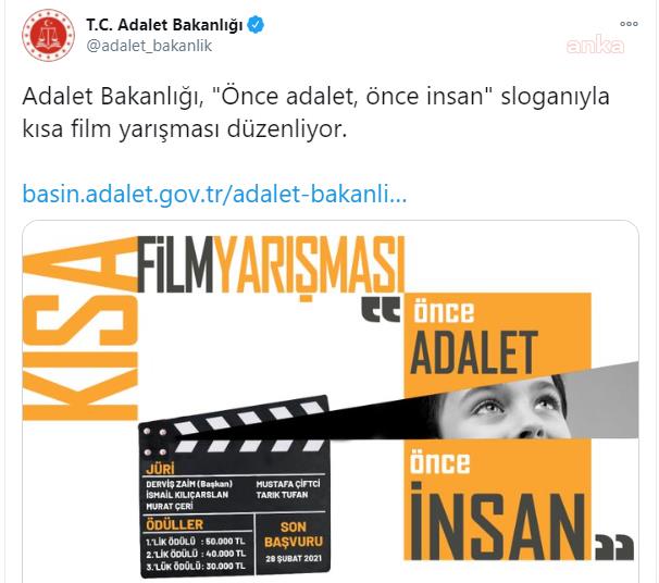 ADALET BAKANLIĞI "ÖNCE ADALET, ÖNCE İNSAN!" TEMALI KISA FİLM YARIŞMASI DÜZENLİYOR