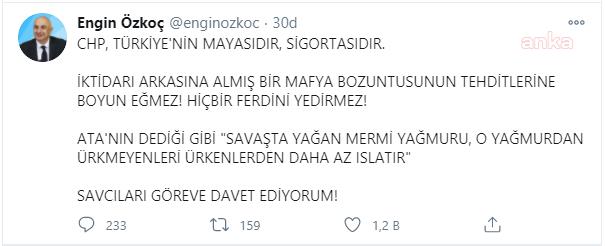 CHP'Lİ ÖZKOÇ'TAN 'ÇAKICI' AÇIKLAMASI: "SAVCILARI GÖREVE DAVET EDİYORUM"