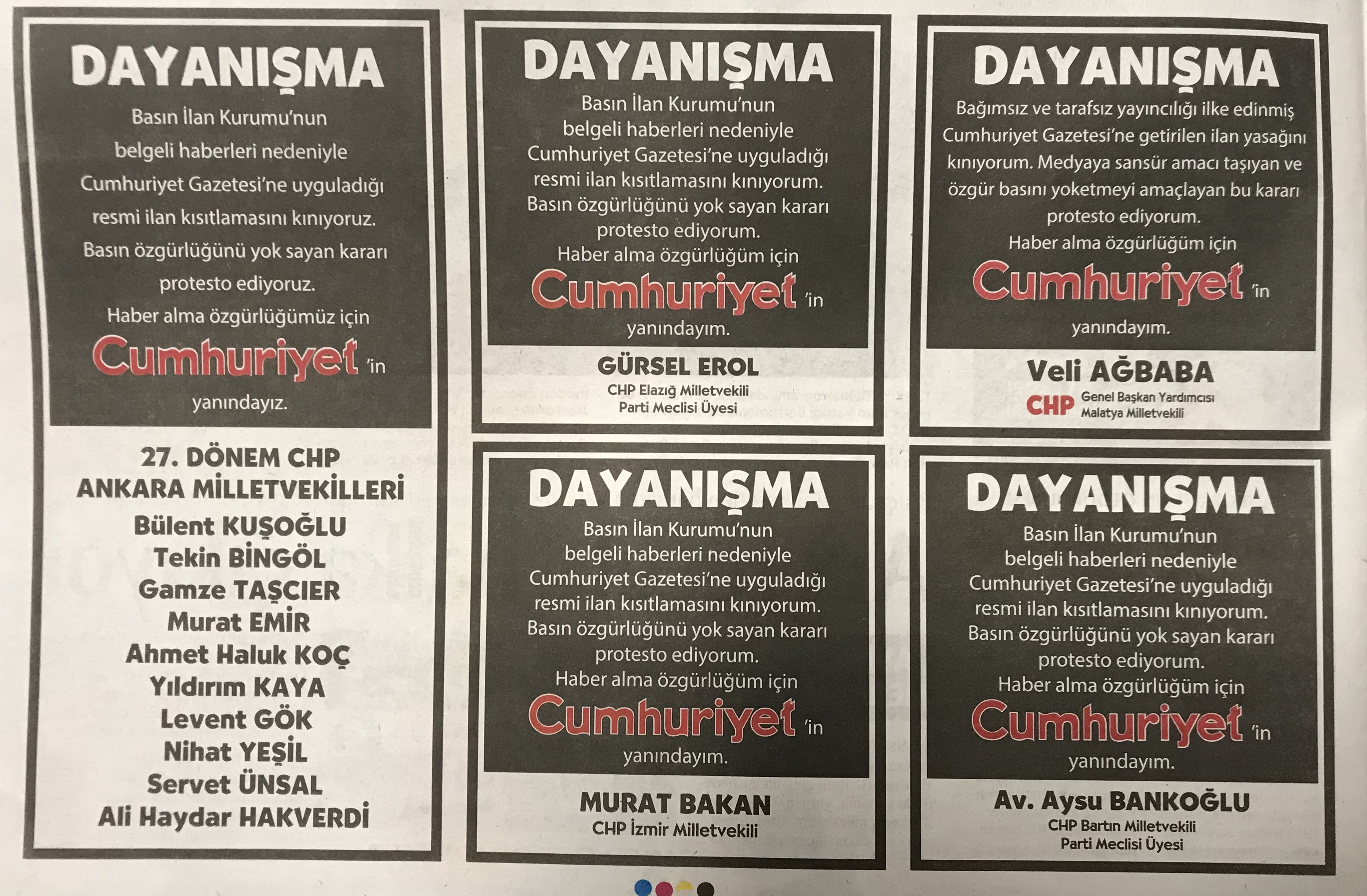 CHP'Lİ VEKİLLERDEN CUMHURİYET GAZETESİ'NE DAYANIŞMA DESTEĞİ