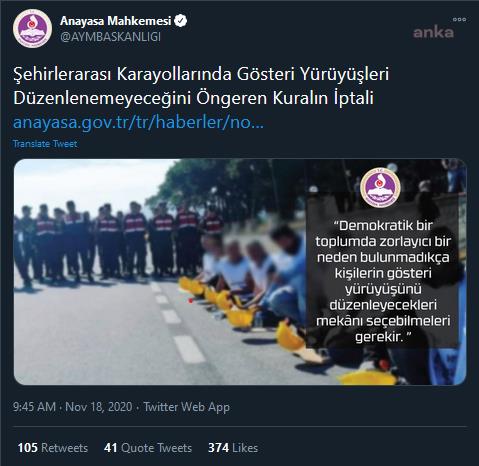 ANAYASA MAHKEMESİ'NDEN ANLAMLI TWEET