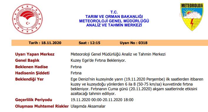 METEOROLOJİDEN EGE İÇİN FIRTINA UYARISI