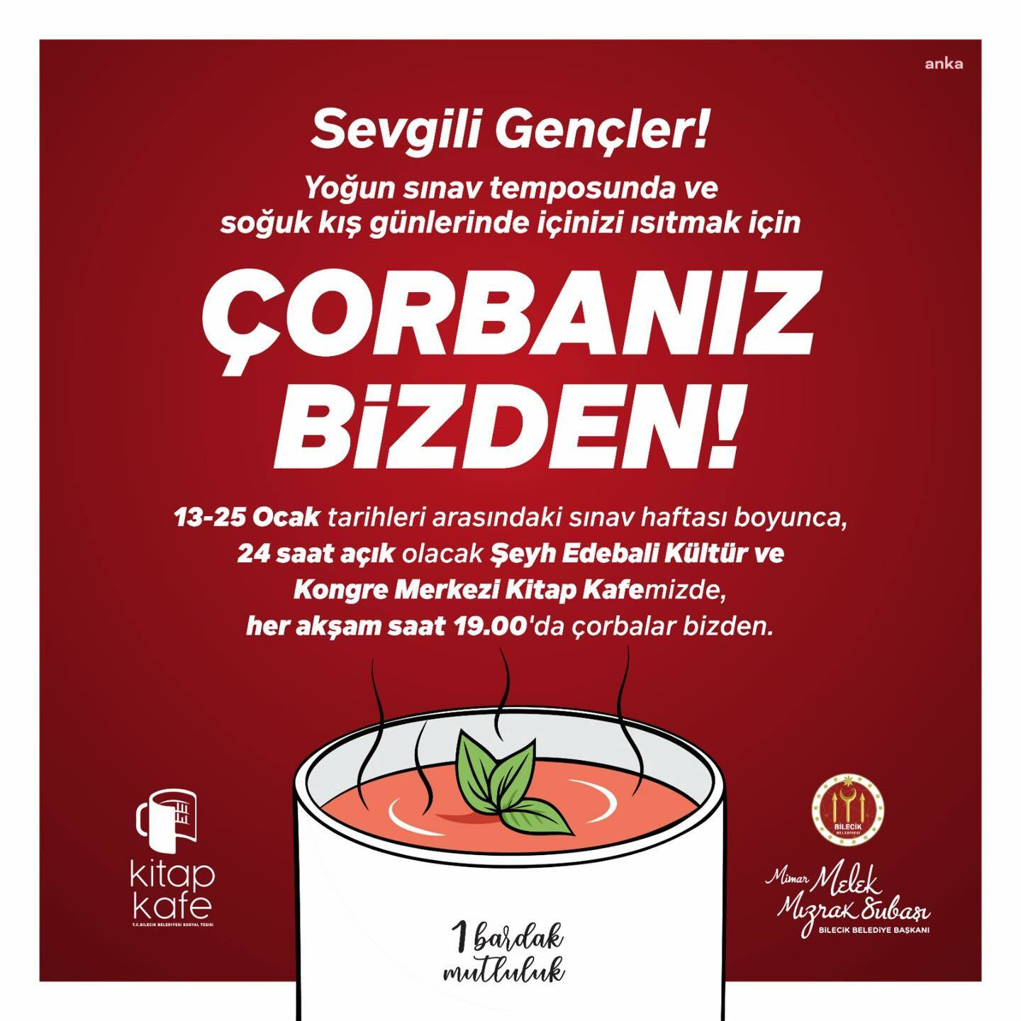 Bilecik Belediyesi'nden sınav dönemindeki üniversite öğrencilerine çorba ikramı