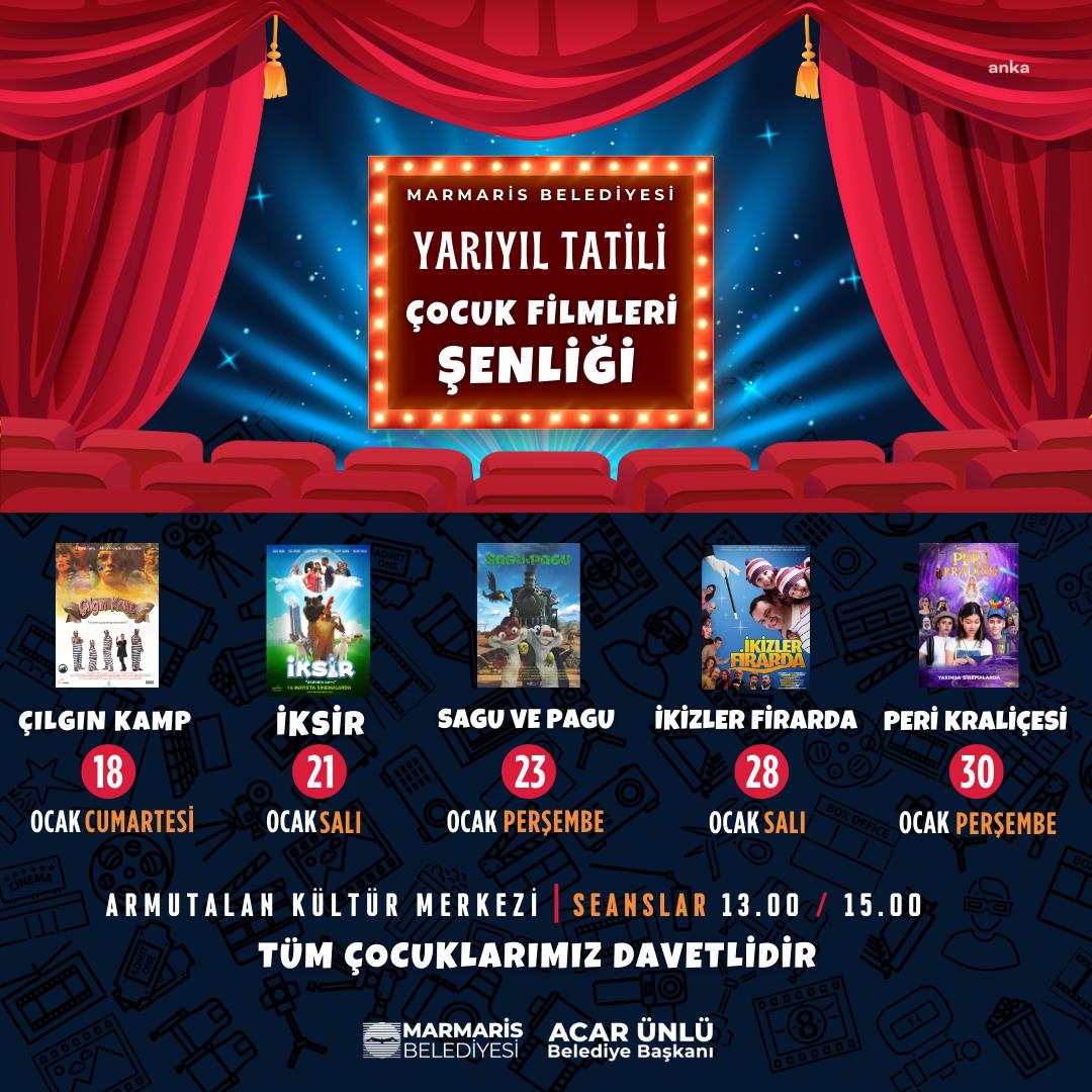 Marmaris Belediyesi'nden yarıyıl tatilindeki çocuklar için sinema etkinliği