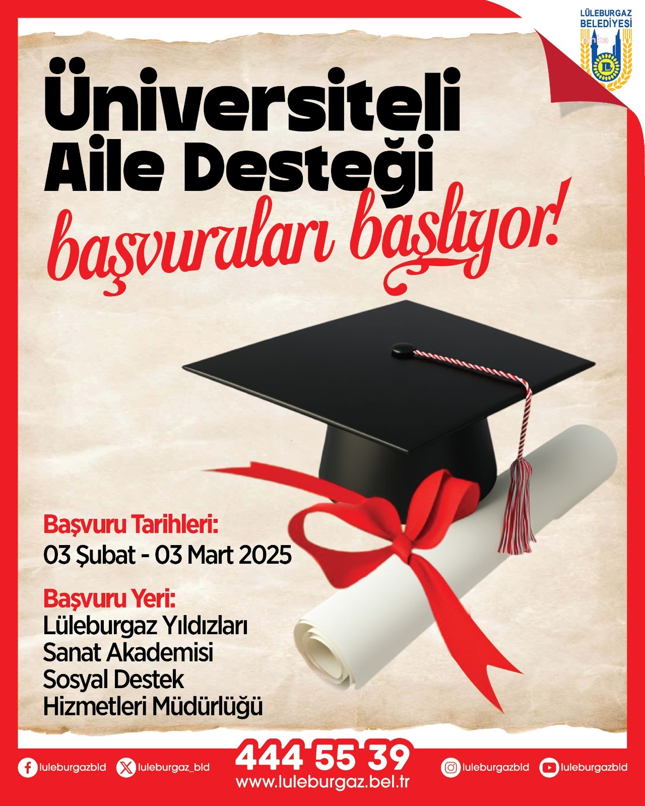 Lüleburgaz Belediyesi'nin 'Üniversiteli Aile Desteği Programı'na başvurular başlıyor
