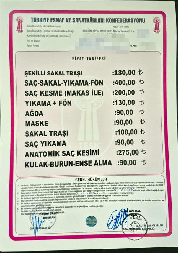 Bilecik’te erkek saç, sakal kesim ücretlerine zam geldi