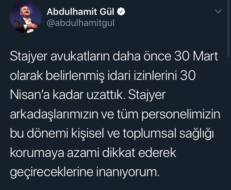 STAJYER AVUKATLARIN İDARİ İZİNLERİ 30 NİSAN'A KADAR UZATILDI