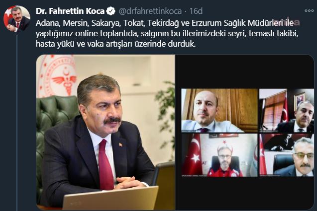 BAKAN KOCA: "BAZI İLLERDE KORONAVİRÜS VAKALARINDA YÜZDE 100 ARTIŞ VAR"