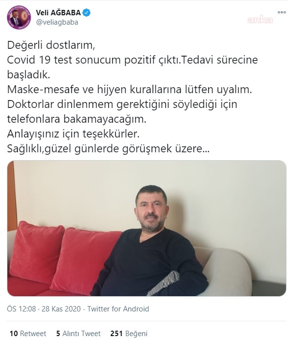 CHP'Lİ VELİ AĞBABA'NIN KORONAVİRÜS TESTİ POZİTİF ÇIKTI