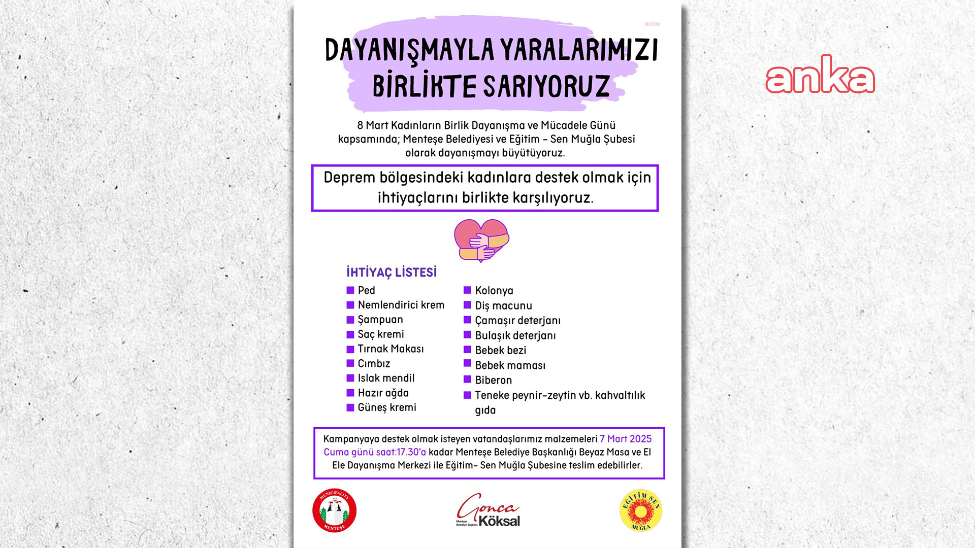 Menteşe Belediyesi'nden depremzede kadınlar için dayanışma kampanyası