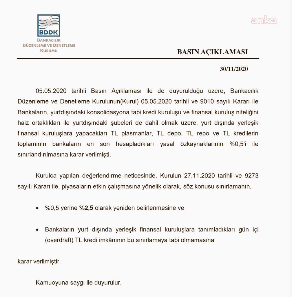 BDDK, TL PLASMAN VE DEPO LİMİTİNİ ESNETTİ