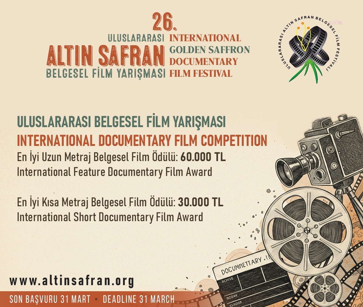 26. Uluslararası Altın Safran Belgesel Film Yarışması'na başvurular başladı