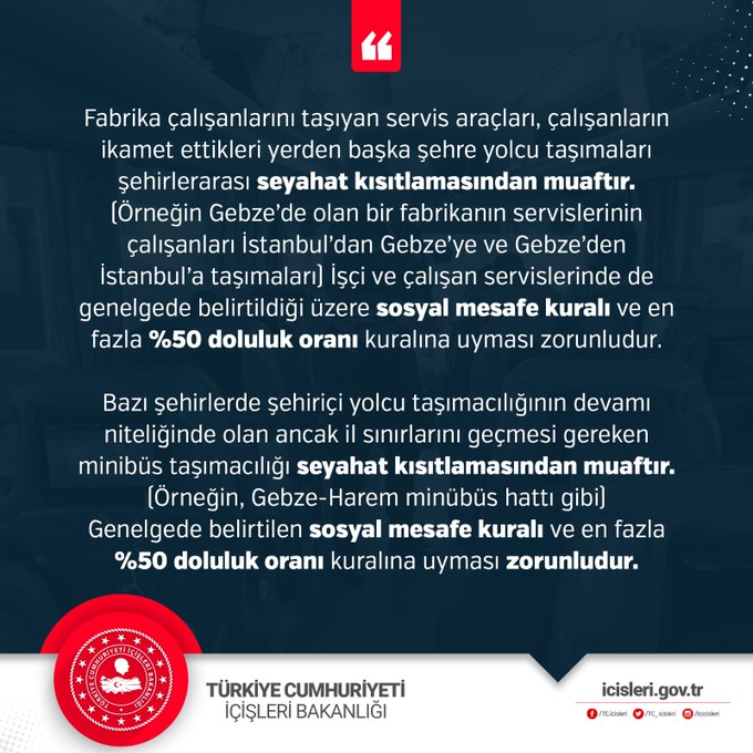 YERLİKAYA: İŞÇİ SERVİSLERİ ŞEHİRLER ARASI YASAKTAN MUAF